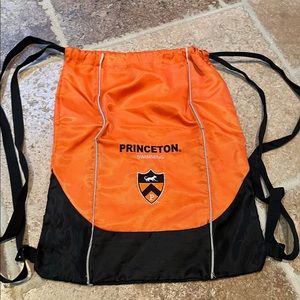 Princeton Swimming Drawstring Backpack Orange and Black with crest logo